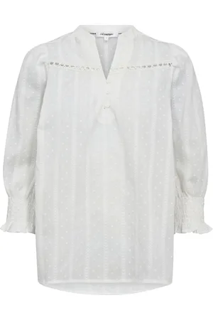 Co`Couture Bluser & Skjorter, Dame, Hvid, M, Elegant Frill Skjortebluse med Broderede Detaljer