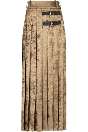 Roberto Cavalli Nederdel, Dame, Gul, S, Uld, Velour Plisseret Nederdel med Guldspænde