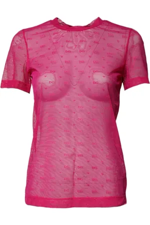 Dolce & Gabbana Top, Dame, Lyserød, S, Nylon, Nylon Gennemsigtig Kortærmet Top
