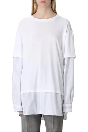 Maison Margiela Top, Dame, Hvid, S, Bomuld, Hvid TwoTone T-Shirt