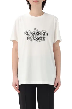 Elisabetta Franchi Top, Dame, Hvid, M, Bomuld, Blomstret Logo Bomulds T-Shirt