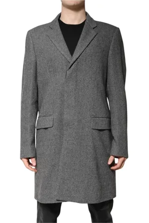Dolce & Gabbana Frakke, Herre, Grå, XL, Uld, Grå Uld Trenchcoat med Peak Revers