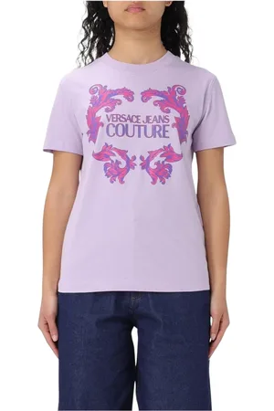 VERSACE Top, Dame, Lilla, 2XS, Bomuld, Luksus Violet Crest Tee