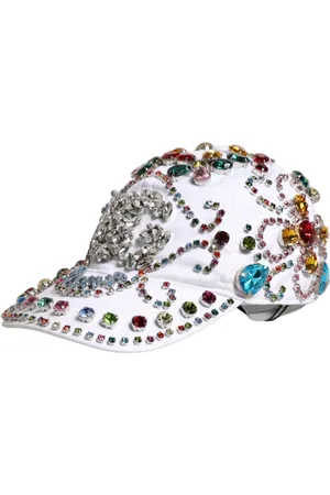 Dolce & Gabbana Tilbehør, Herre, Hvid, 58 CM, Bomuld, Krystalpyntet baseballkasket