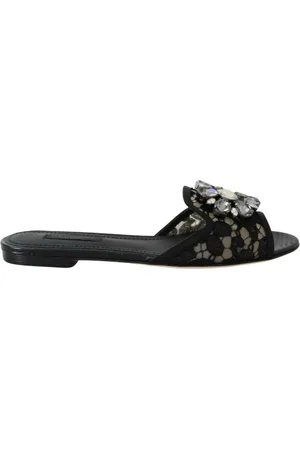 Dolce & Gabbana Sko, Dame, Sort, 35 1/2 EU, Bomuld, Elegant sorte blonder muler med blomsterudsmykning