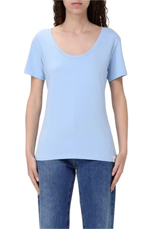 Peuterey Top, Dame, Blå, M, Bomuld, Hvid kortærmet scoop neck T-shirt