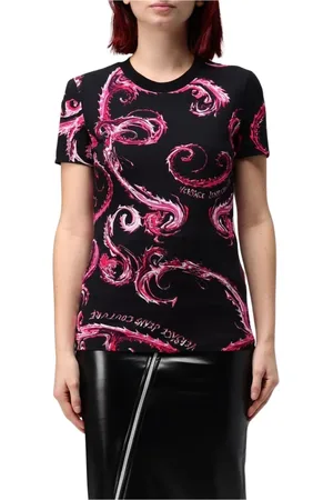 VERSACE Top, Dame, Sort, XS, Bomuld, Sort Swirl Print T-shirt