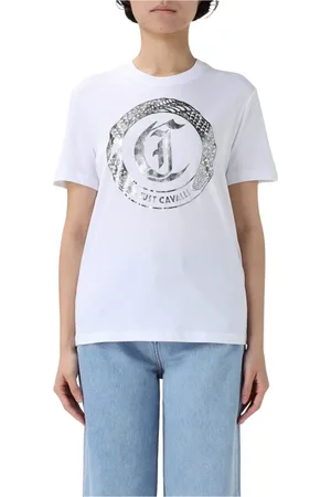 Roberto Cavalli Top, Dame, Hvid, S, Tyl, Hvid Grafisk Print Casual T-Shirt