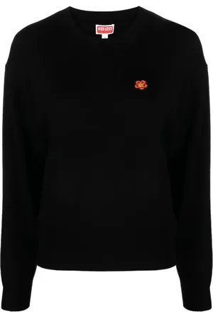 Kenzo Strik, Dame, Sort, L, Uld, Sort Uldstriktrøje Sweater