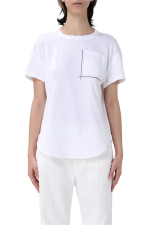 Brunello Cucinelli Top, Dame, Hvid, XL, Bomuld, Hvid Lomme T-shirt Elegant Stil
