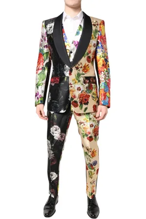 Dolce & Gabbana Jakkesæt, Herre, Flerfarvet, M, Polyester, Multifarvet Blomstret Silke 3-Delt Dragt