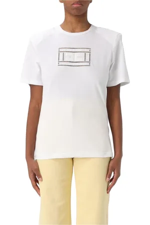 Elisabetta Franchi Top, Dame, Hvid, XS, Bomuld, Sort Broderet Kortærmet T-shirt