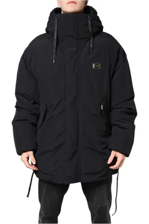 Dolce & Gabbana Jakke, Herre, Sort, XL, Nylon, Sort Nylon Lynlås Hætte Parka Jakke