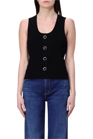 Twin-Set Top, Dame, Sort, S, Uld, Ribbet ærmeløs top med metalliske knapper