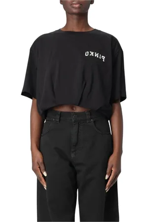 Pinko Top, Dame, Sort, M, Bomuld, Hvid kortærmet T-shirt