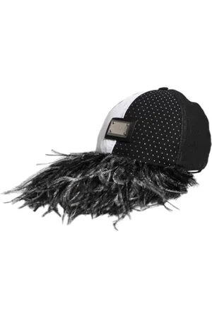Dolce & Gabbana Tilbehør, Dame, Sort, 56 CM, Bomuld, Polkaprik Fjer Baseballkasket