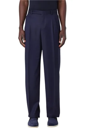 BRIONI Bukser, Herre, Blå, 3XL, Uld, Klassiske Blå Plisserede Bukser