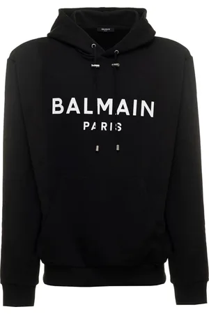 Balmain Sweathshirts & Hoodies, Herre, Sort, L, Bomuld, Sort hættetrøje med logo print