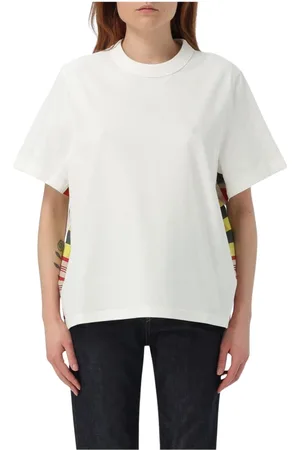 Bottega Veneta Top, Dame, Hvid, M, Bomuld, Elegant Side Stripe T-Shirt