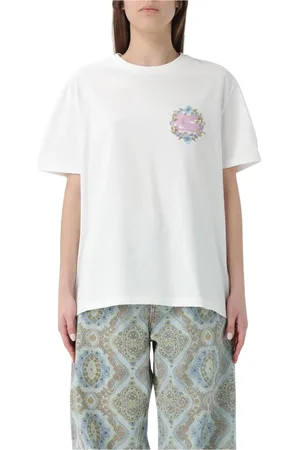 Etro Top, Dame, Hvid, L, Bomuld, Hvid Broderet Bomuld T-shirt