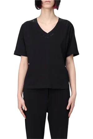Liu Jo Top, Dame, Sort, XS, Hvid Broderet V-hals T-shirt
