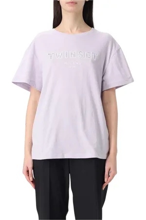 Twin-Set Top, Dame, Lilla, L, Uld, Hvid Logo T-shirt
