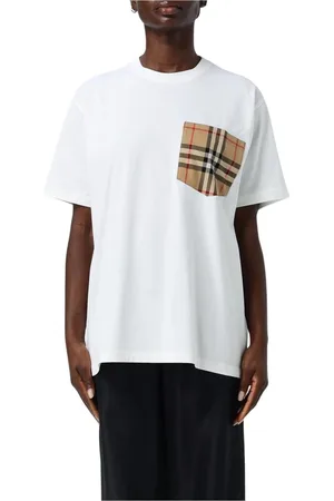 Burberry Top, Dame, Hvid, XS, Bomuld, Hvid Lomme Detalje T-Shirt