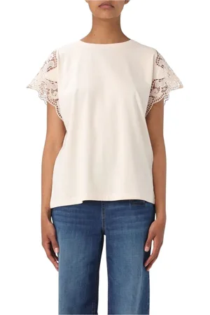 Twin-Set Top, Dame, , XS, Bomuld, Hvid Blonde Detalje T-Shirt