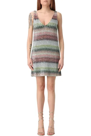 Missoni Kjole, Dame, Grøn, S, Uld, Grøn Paillet Stribe Mini Kjole