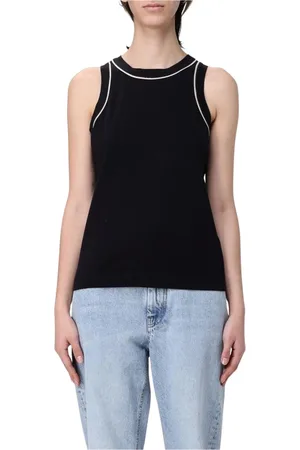 Brunello Cucinelli Top, Dame, Sort, S, Bomuld, Hvid Tank Top med Trim Detalje
