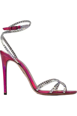 Aquazzura Sko, Dame, Lyserød, 36 EU, Læder, Krystalpyntede hælsandaler
