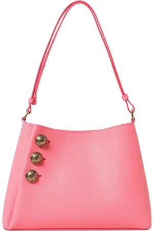 Balmain Taske, Dame, Lyserød, ONE SIZE, Uld, Rosa Skuldertaske med knapdetalje