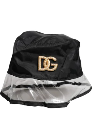 Dolce & Gabbana Tilbehør, Dame, Sort, 57 CM, Nylon, Sort Nylon PVC DG Logo Bucket Hat