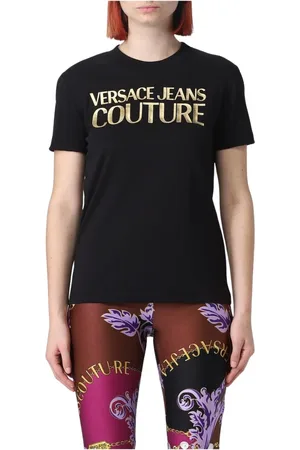VERSACE Top, Dame, Sort, 2XS, Bomuld, Ikonisk Logo Tee til Kvinder