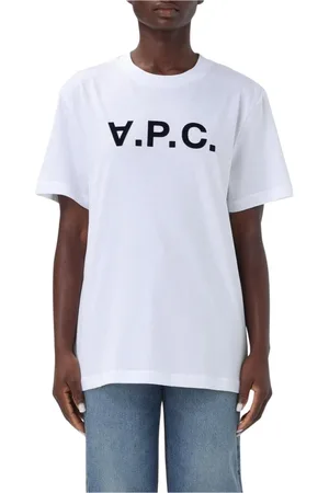 A.P.C. Top, Dame, Hvid, 2XL, Bomuld, Navy LogoPrint Bomuld T-Shirt