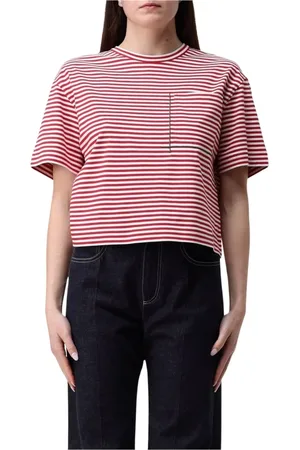 Brunello Cucinelli Top, Dame, Flerfarvet, M, Bomuld, Stribet Lomme T-shirt i Gul Creme