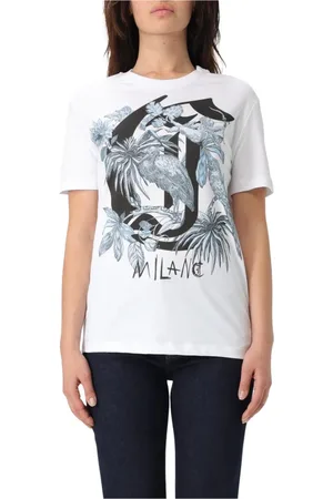 Roberto Cavalli Top, Dame, Hvid, 2XS, Tropisk Fugl Grafisk Tee