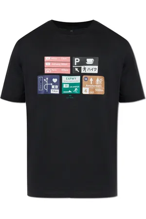 Paul Smith Top, Herre, Sort, XL, Bomuld, T-shirt med farverigt tryk