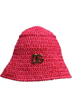 Dolce & Gabbana Tilbehør, Dame, Rød, ONE SIZE, Bomuld, Rød Hæklet Logo Bucket Hat