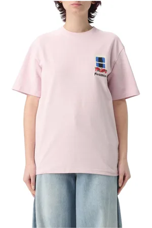 J.W.Anderson Top, Dame, Lyserød, S, Bomuld, Hvid Broderet Vindue T-Shirt