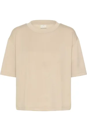 Kaffe Top, Dame, , S, Polyester, Fjergrå Tee med halve ærmer