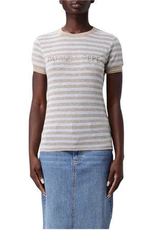 Patrizia Pepe Top, Dame, Gul, S, Stribet pyntet T-shirt