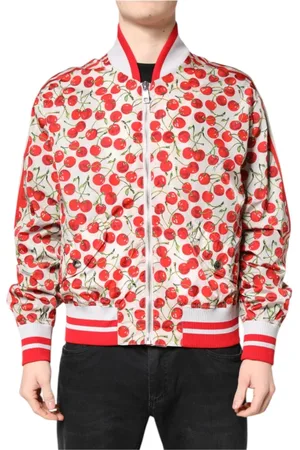 Dolce & Gabbana Jakke, Herre, Flerfarvet, XL, Bomuld, Kirsebær Print Lynlås Bomberjakke Logo