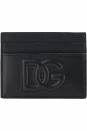 Dolce & Gabbana Tilbehør, Dame, Sort, ONE SIZE, Læder, Sort Læderkortholder Præget Logo