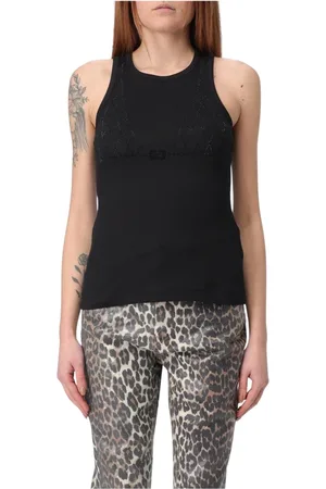 Ganni Top, Dame, Sort, XS, Bomuld, Ribbet Tank Top med Krystaldetalje
