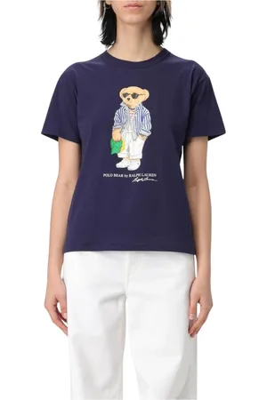 Ralph Lauren Top, Dame, Blå, L, Bomuld, Klassisk Bjørn Grafisk Tee Blå