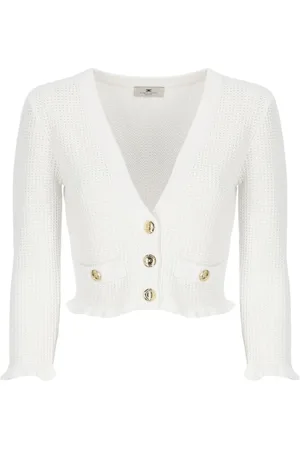 Elisabetta Franchi Strik, Dame, , M, Uld, Ruffle Trim Cardigan Shorts Set