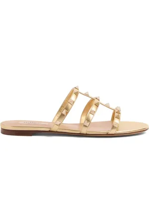VALENTINO Sko, Dame, Gul, 38 EU, Uld, Guld-tone Rockstud sliders
