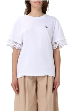 Twin-Set Top, Dame, Hvid, L, Bomuld, Sort Blonde Kortærmet Top