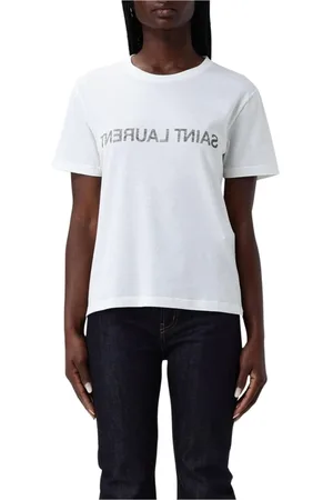 Saint Laurent Top, Dame, Hvid, S, Bomuld, Hvid Logo Oversized T-shirt